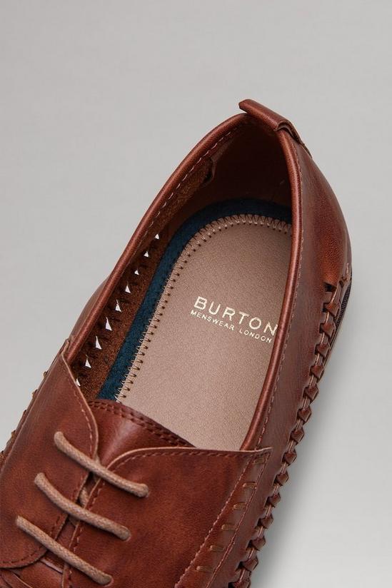 Burton Brown PU Leather Look Lace-up Woven Loafers 4