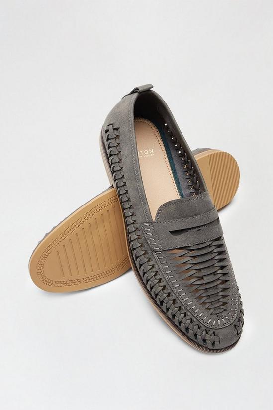 Burton Grey Leather Look Woven Loafers 3
