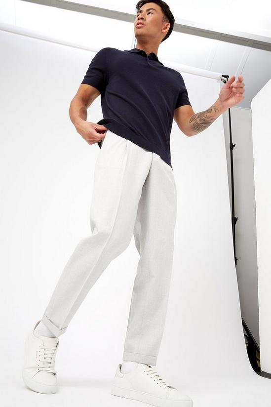 Burton Cream Tapered Fit Linen Blend Trousers 1