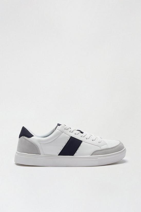 Burton White Leather Look Trainers with Navy Stripe 1