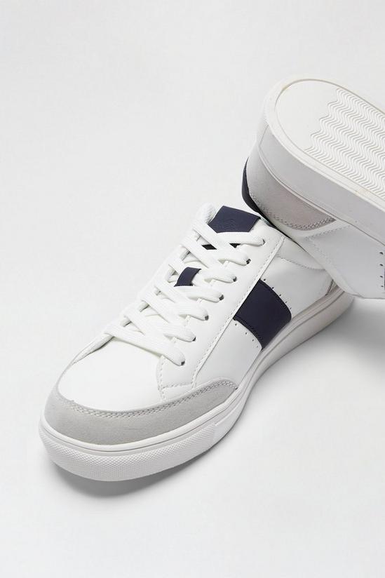 Burton White Leather Look Trainers with Navy Stripe 4