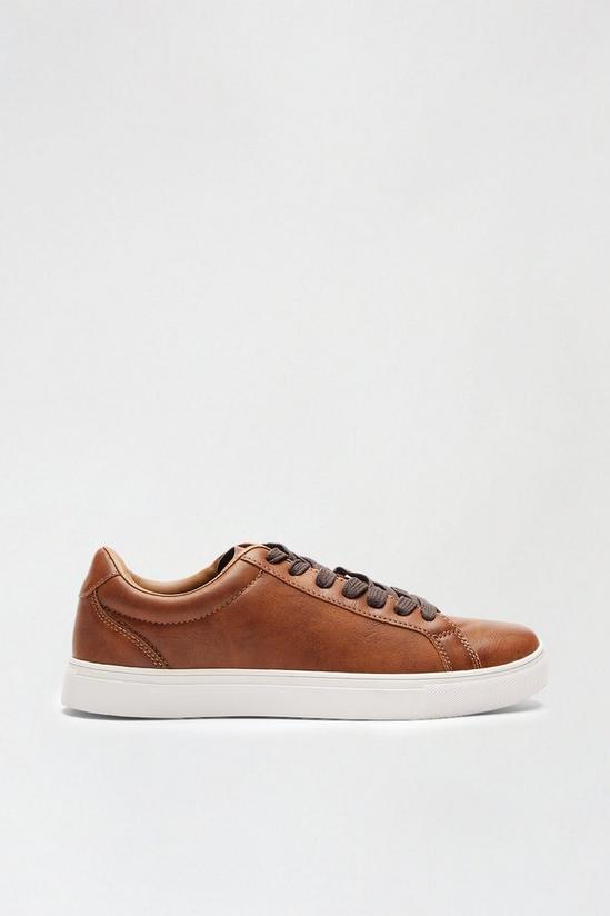 Burton Tan PU Leather Look Lace-Up Trainers 1