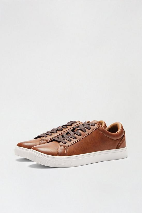 Burton Tan PU Leather Look Lace-Up Trainers 2
