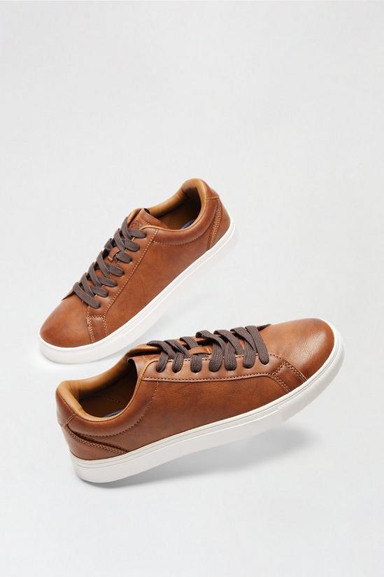 Burton Tan PU Leather Look Lace-Up Trainers 4