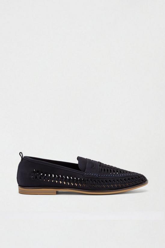 Burton Navy Leather Look Woven Loafers 1
