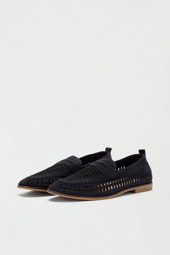 Burton Navy Leather Look Woven Loafers 2