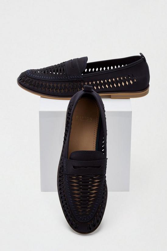 Burton Navy Leather Look Woven Loafers 4
