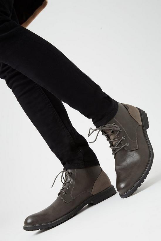 Burton Dark Grey Leather Look Worker Boots 1