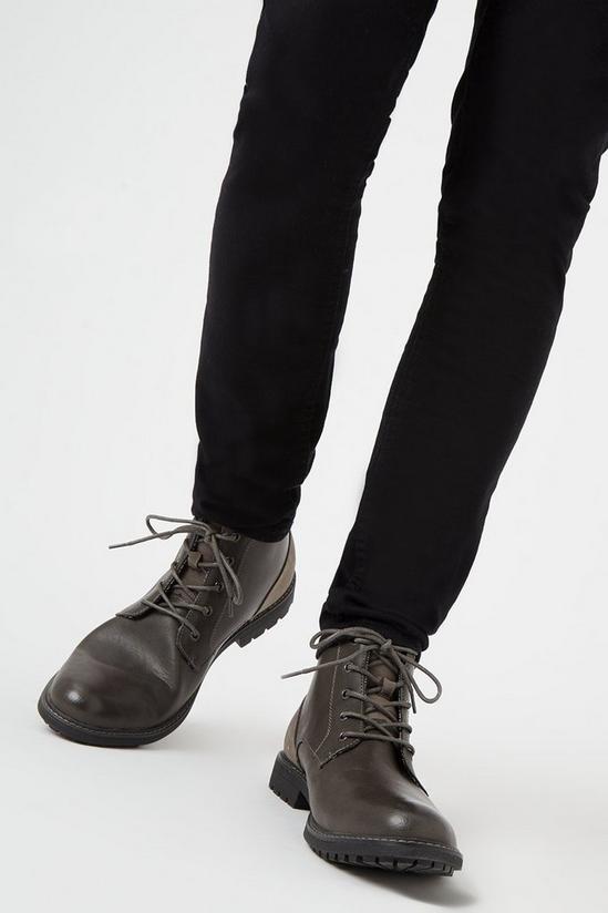 Burton Dark Grey Leather Look Worker Boots 3