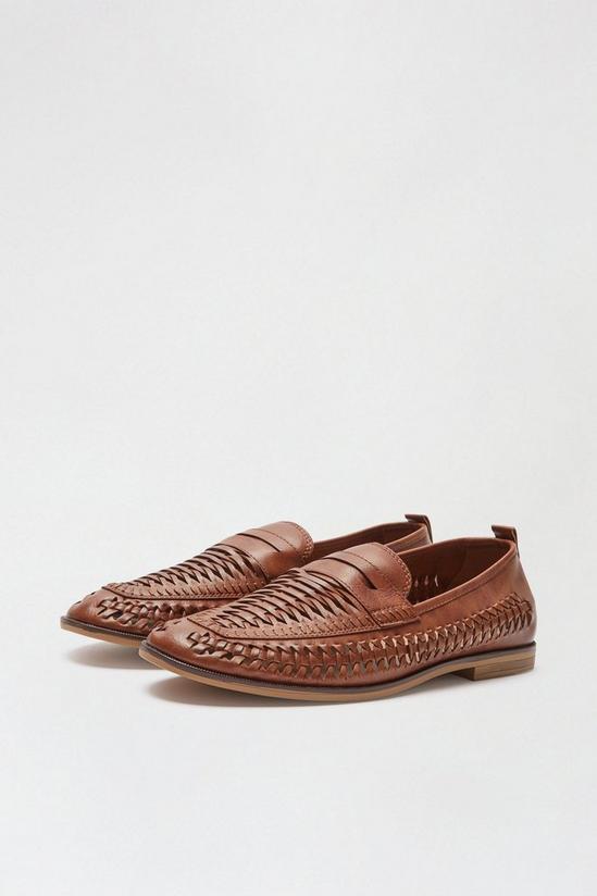 Burton Tan Leather Look Woven Loafers 2