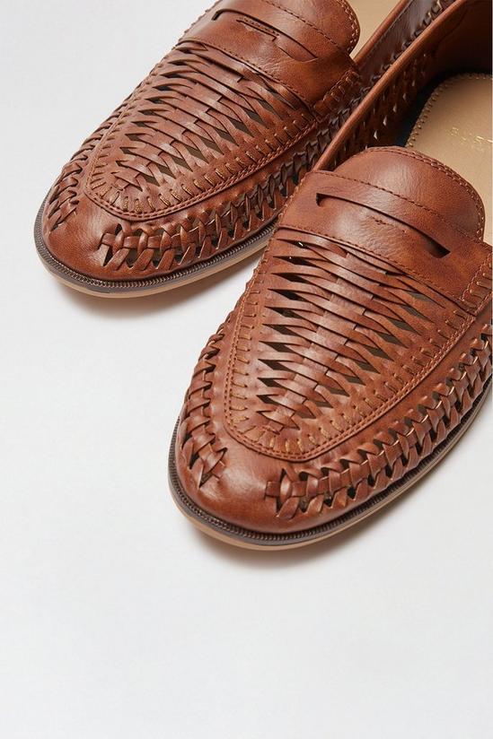 Burton Tan Leather Look Woven Loafers 3