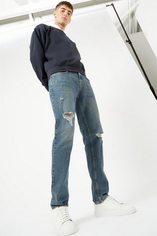 Burton Slim Fit Texture Blue Rip Jeans 2