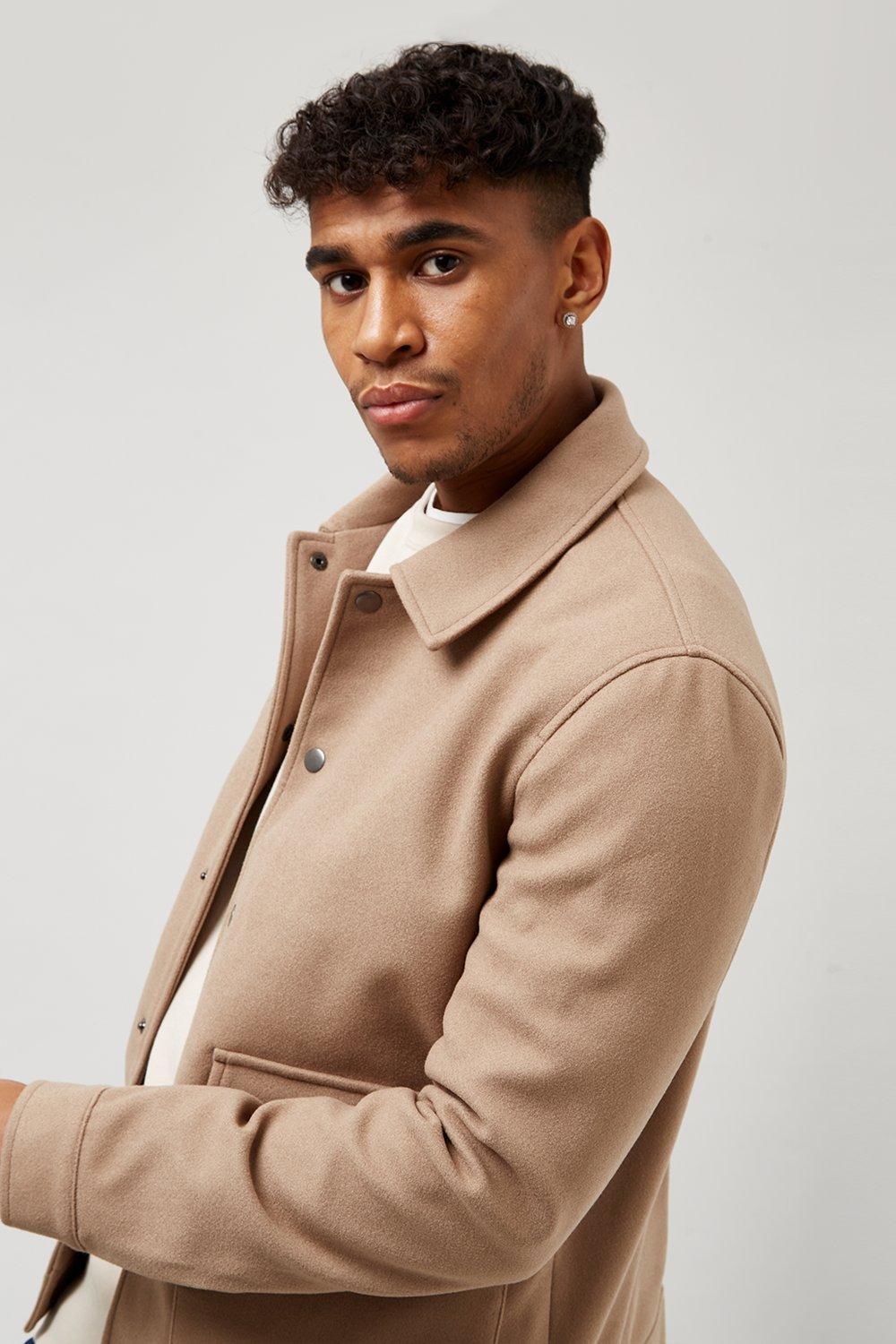 Burton menswear coat in faux wool in outlet camel