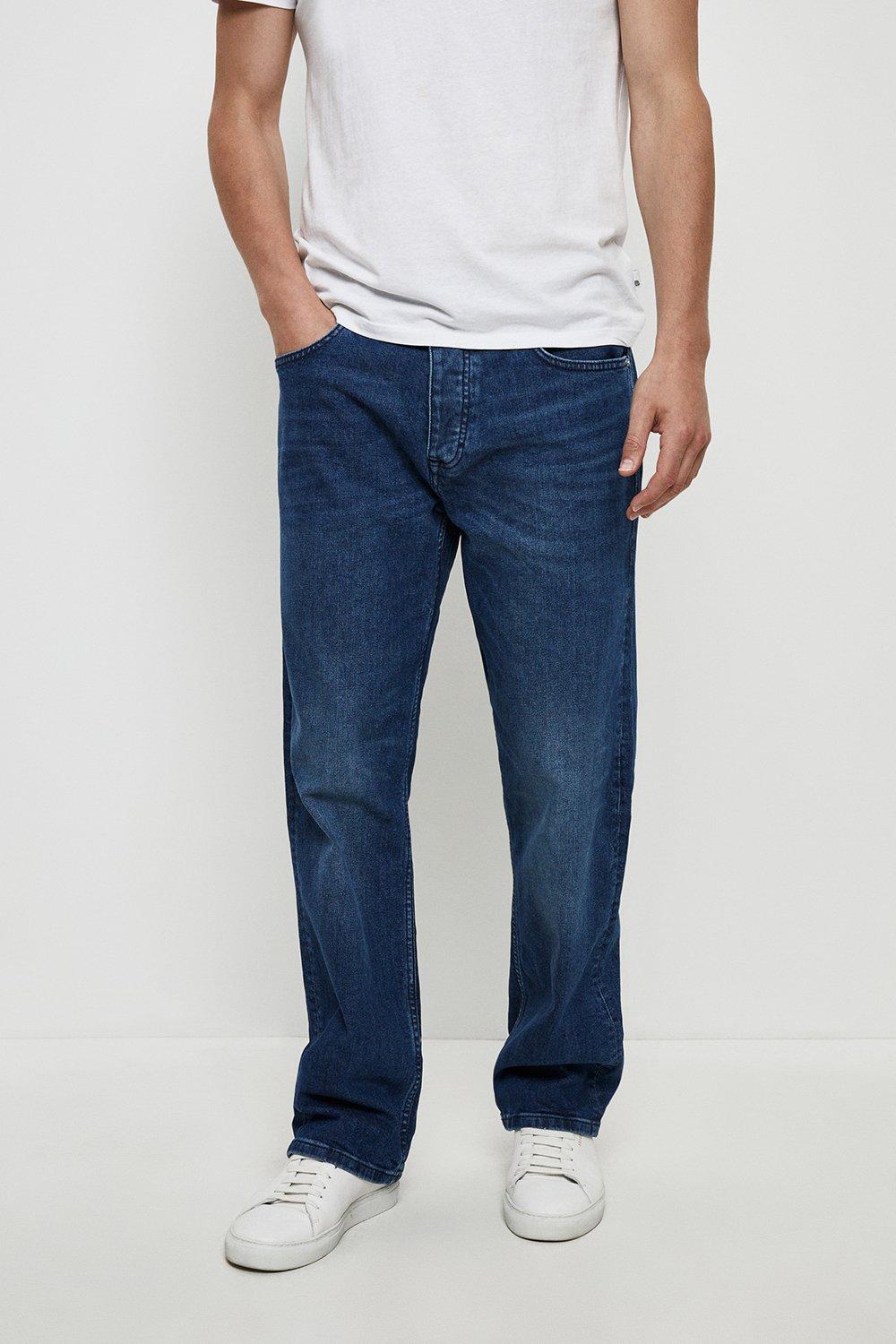 Mens Relaxed Fit Mid Blue Jeans