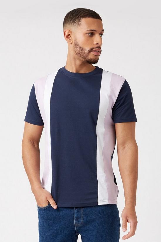 Burton Navy Colour Block Stripe T-shirt 1