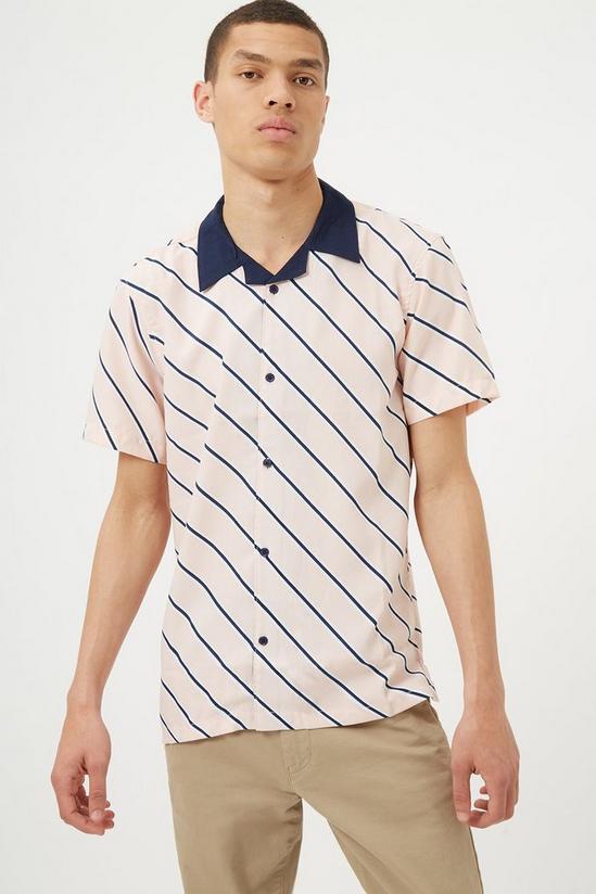 Burton Pink Diagonal Stripe Contrast Collar Shirt 1