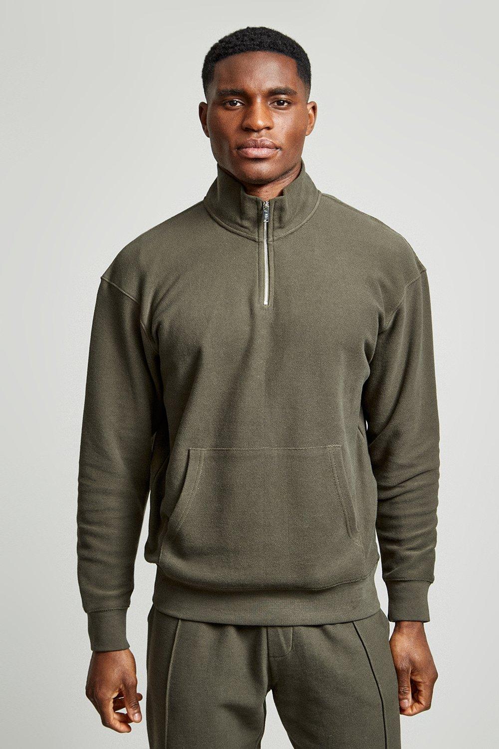 Mens Relaxed Fit Twill Quarter Zip Funnel