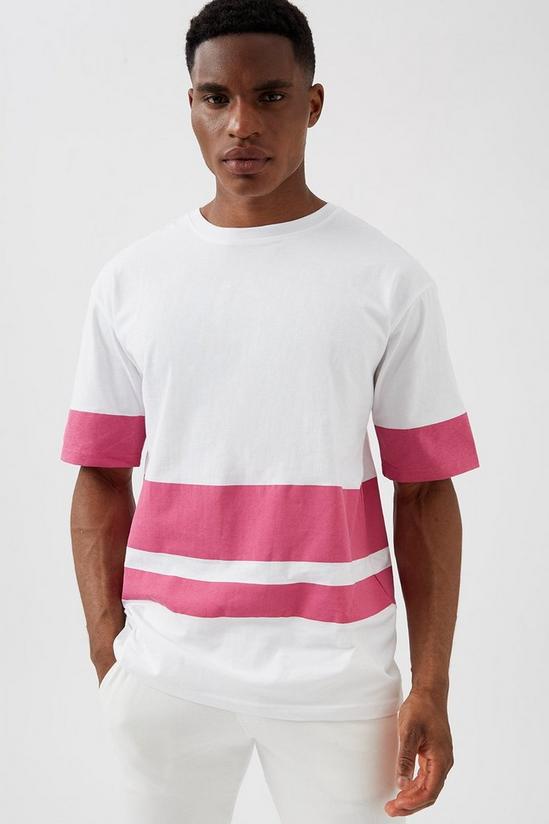 Burton White Block Pink Stripe Oversized T-shirt 1