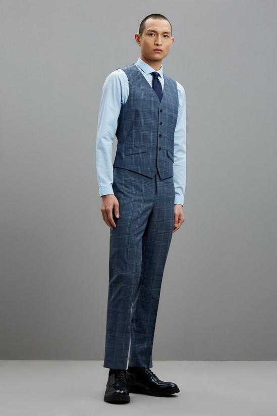 Burton Slim Fit Blue Fine Multi Check Waistcoat 2