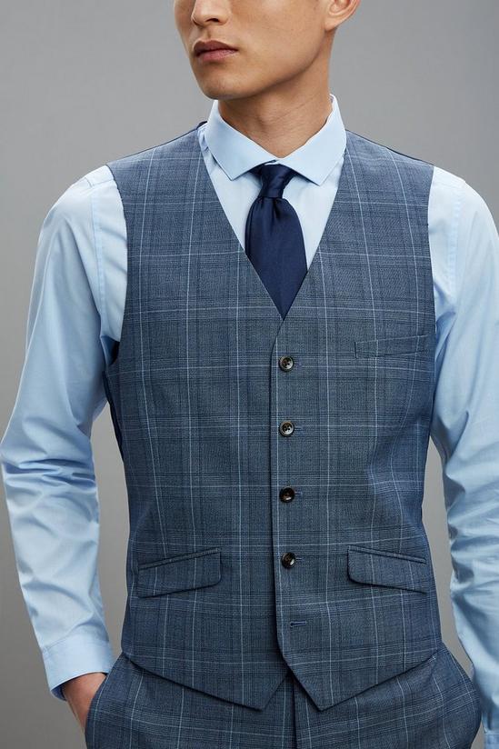 Burton Slim Fit Blue Fine Multi Check Waistcoat 5