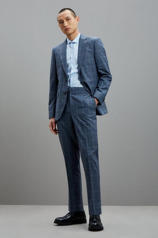 Burton Slim Fit Blue Fine Multi Check Suit Trousers 2
