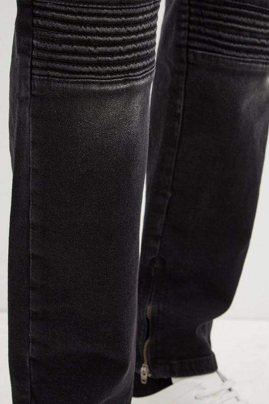 Burton Skinny Washed Black Biker Jeans With Hem Zips 4