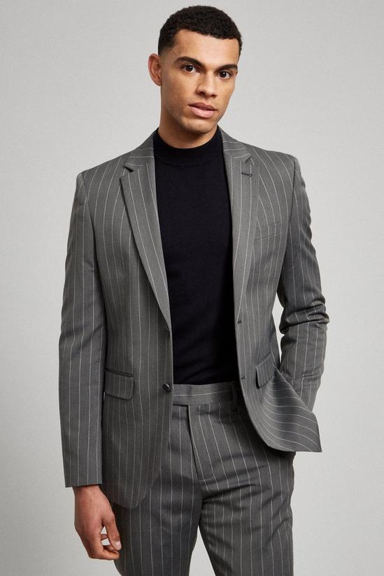 Burton Grey Pinstripe Slim Fit Suit Jacket 1