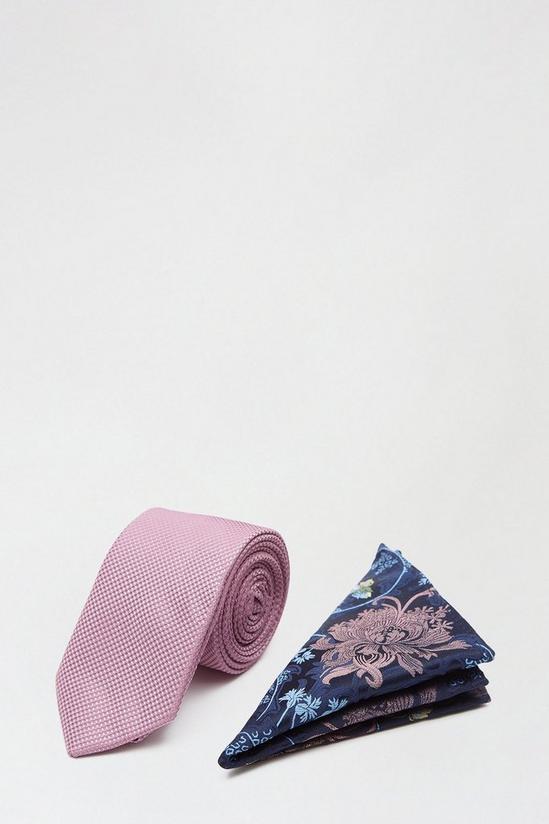 Burton Pink Floral Tie And Square Set 1