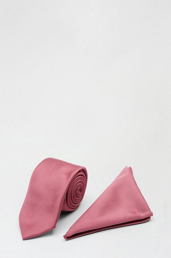 Burton Slim Dark Pink Tie And Pocket Square Set 1