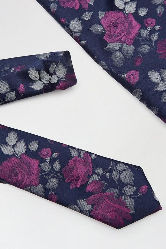 Burton Navy Floral Tie And Pocket Square Set 2