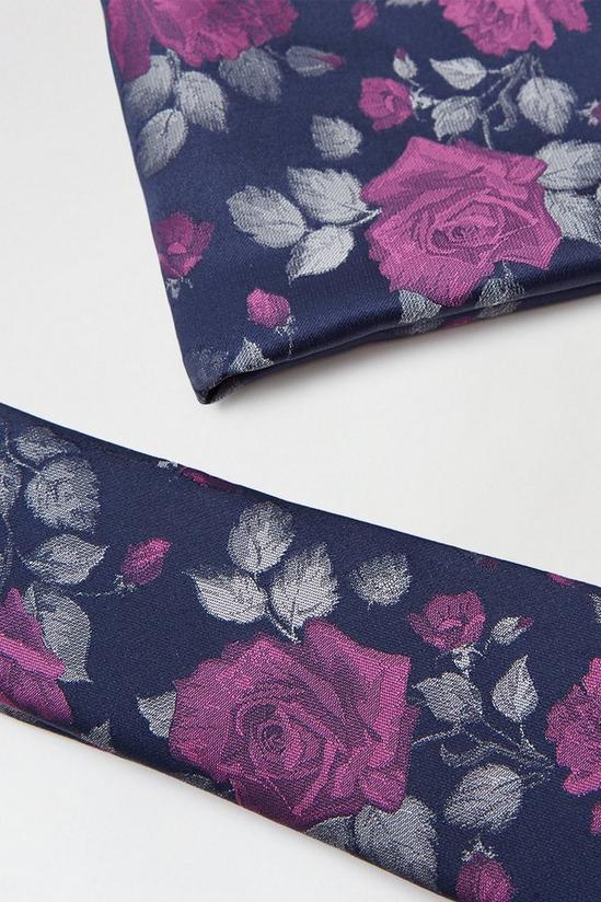 Burton Navy Floral Tie And Pocket Square Set 3