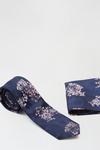 Burton Navy And Pink China Floral Tie And Pocket Square Set thumbnail 2