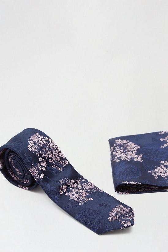 Burton Navy And Pink China Floral Tie And Pocket Square Set 2