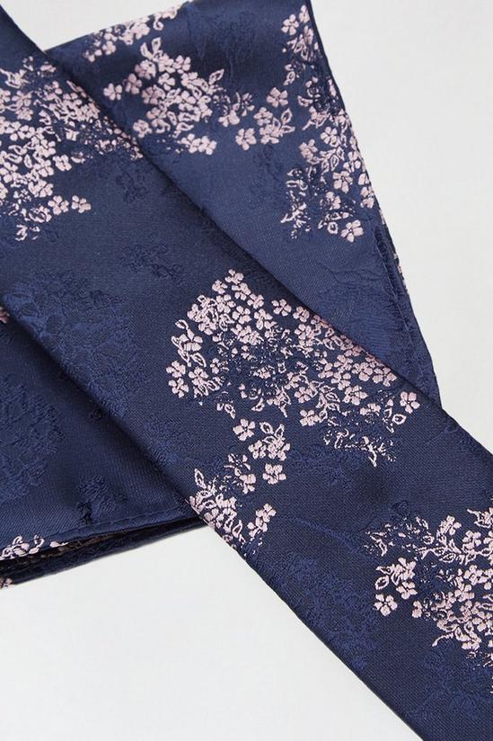 Burton Navy And Pink China Floral Tie And Pocket Square Set 3
