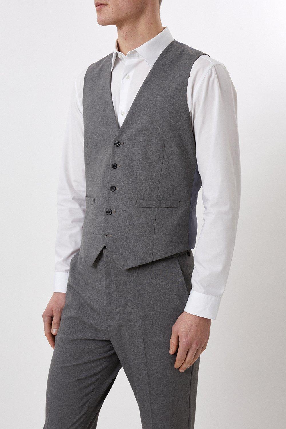 Mens Slim Fit Light Grey Essential Waistcoat