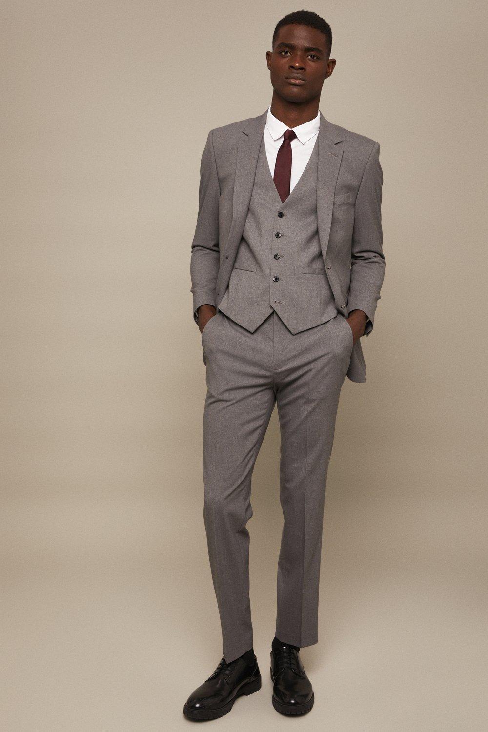Mens Tailored Fit Light Grey Essential Suit Trousers