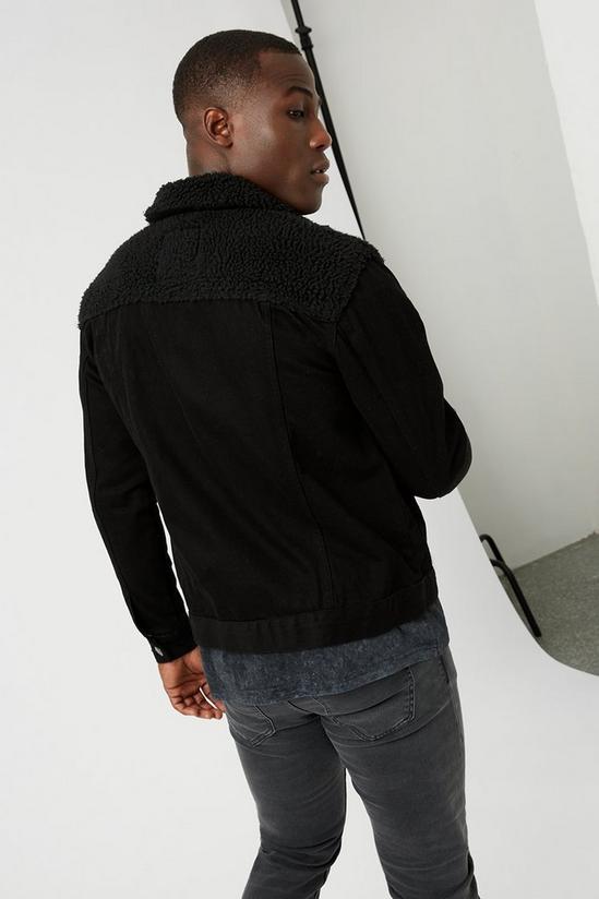 Burton Black Denim Jacket With Black Borg Collar 3