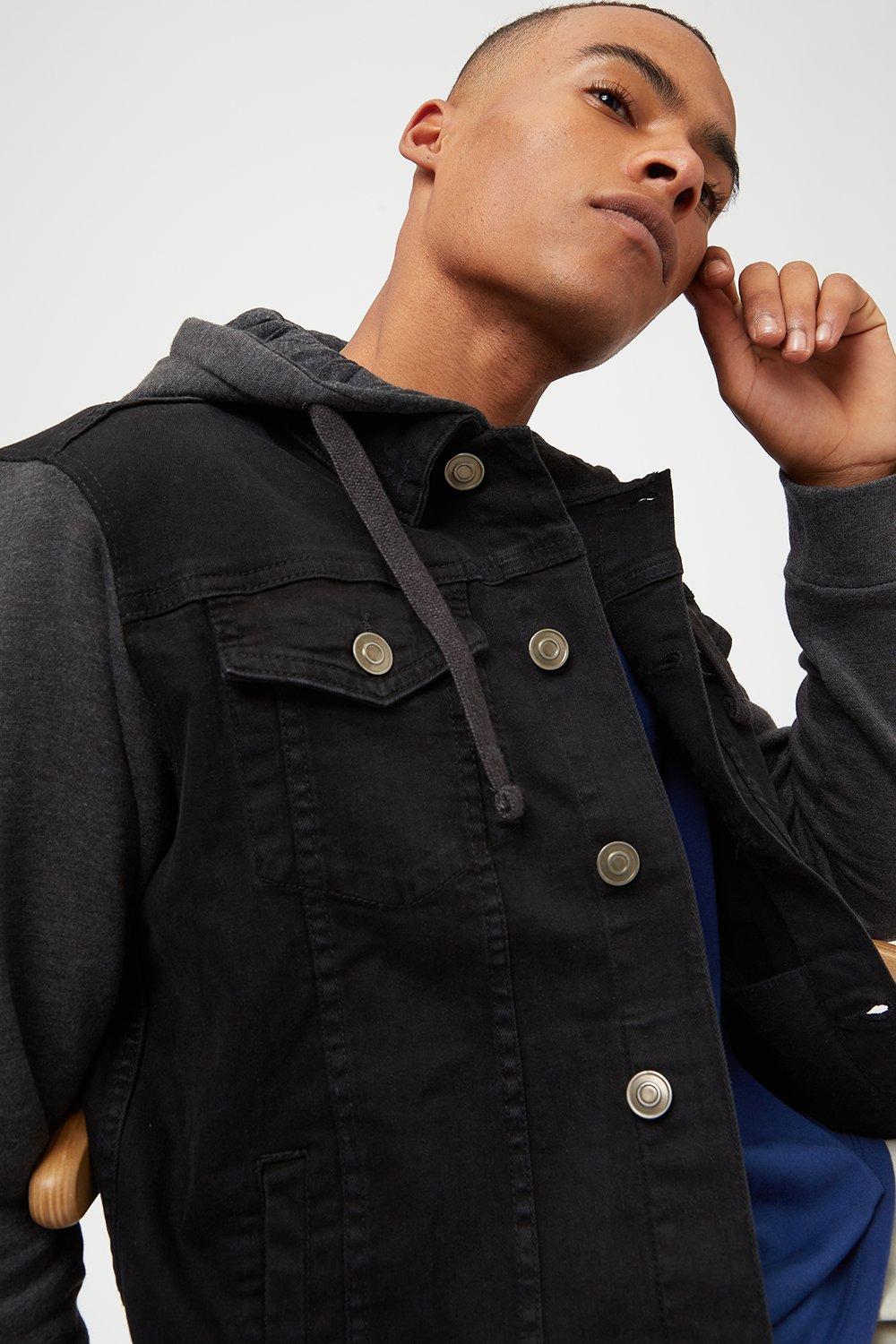 Denim jacket with jersey sleeves mens hotsell