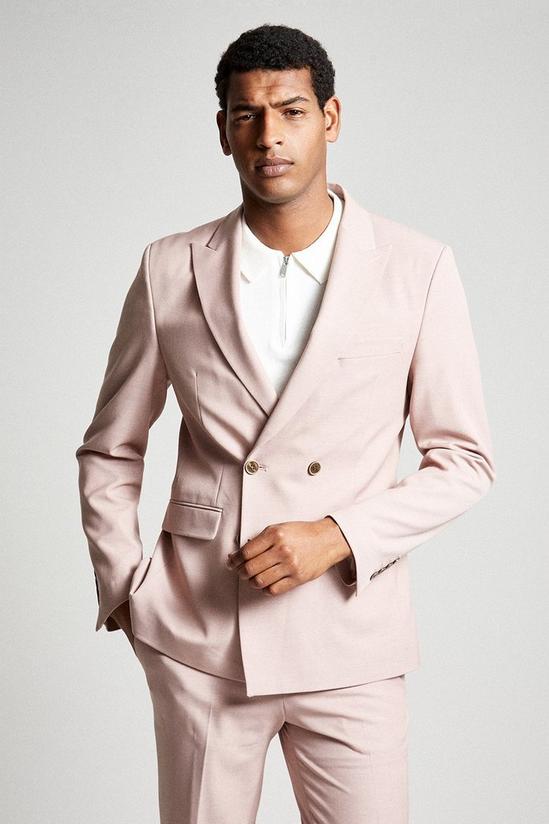 Burton Slim Fit Pink Stretch Double Breasted  Suit Jackett 1