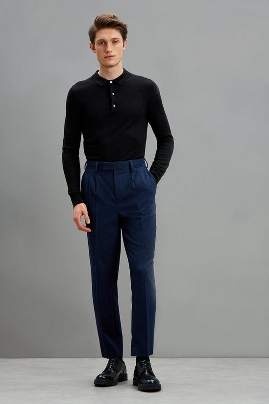 Burton Relaxed Fit Navy Marl Pleated Texture Trousers 1