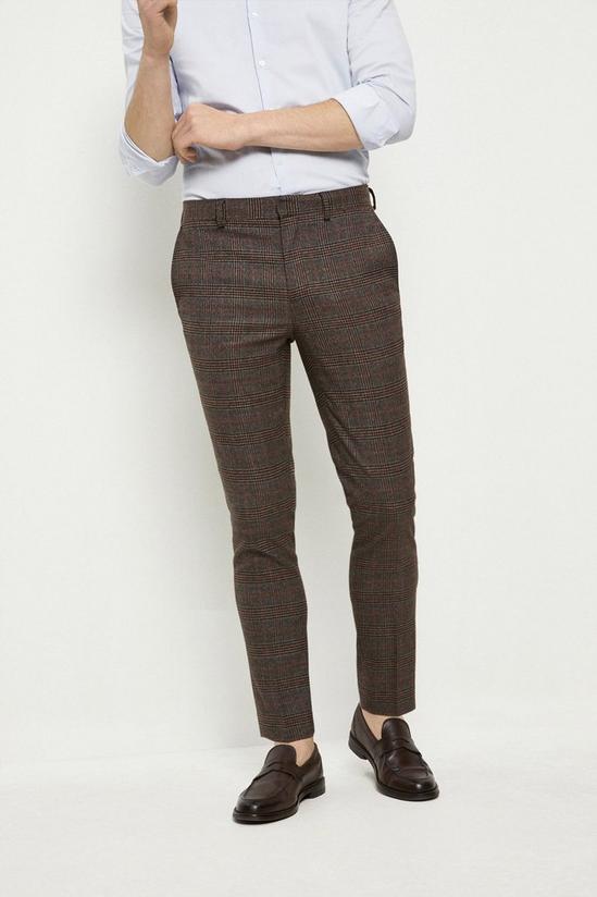 Burton Skinny Fit Brown Highlight Check Suit Trousers 1