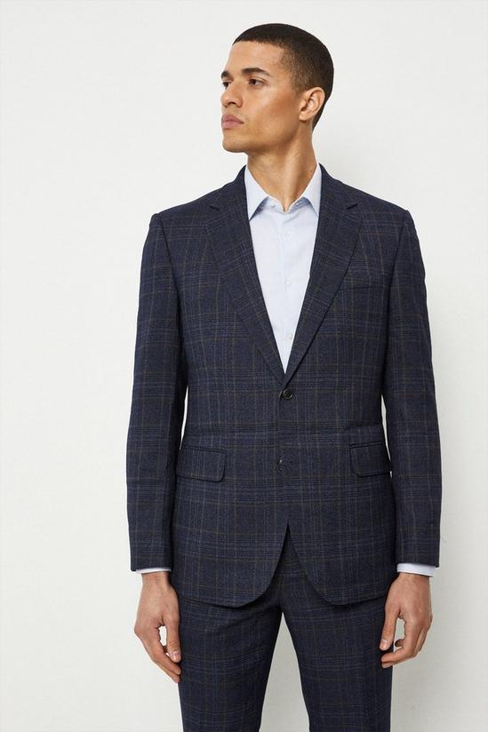 Burton Tailored Fit Navy Heritage Check Suit Jacket 1