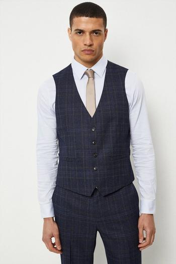 Related Product Tailored Fit Navy Heritage Check Waistcoat