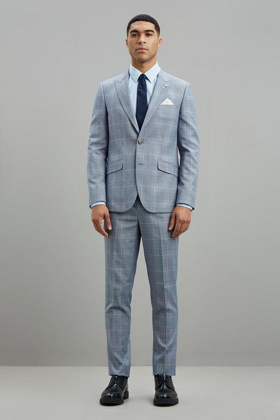 Burton Light Blue Pow Check Slim Fit Suit Jacket 2