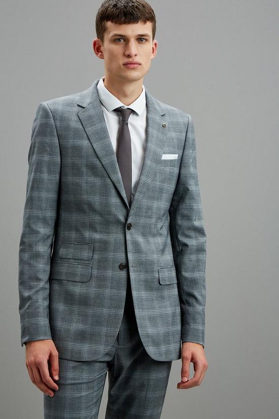 Burton Skinny Fit Grey Fine Check Suit Jacket 1
