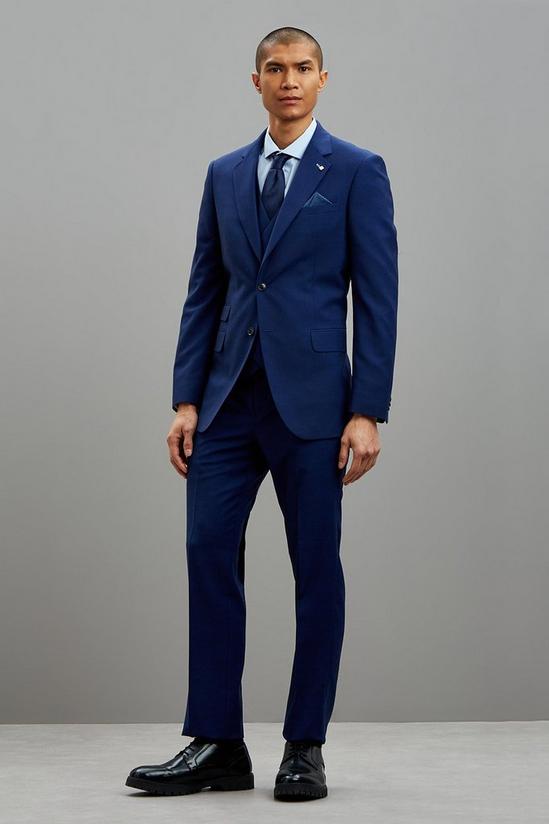 Burton Tailored Fit Blue Self Check Suit Jacket 1