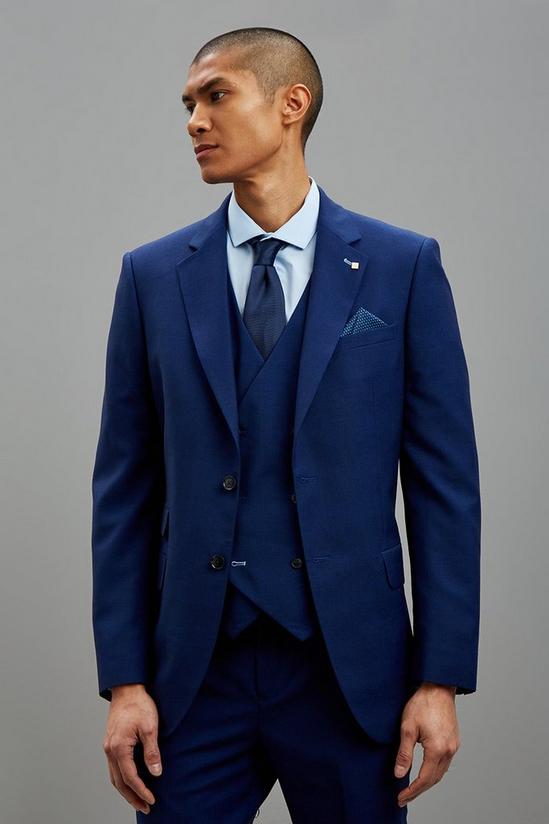 Burton Tailored Fit Blue Self Check Suit Jacket 2