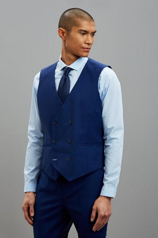 Burton Tailored Fit Blue Self Check Waistcoat 1