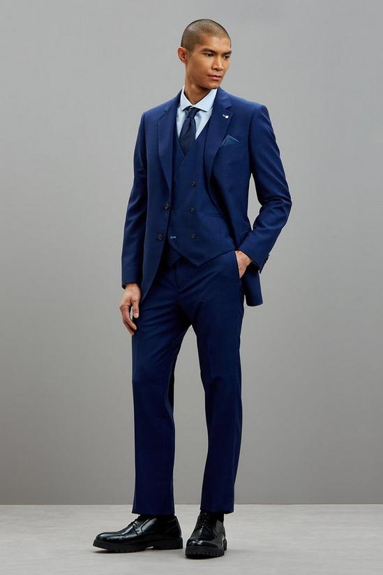 Burton Tailored Fit Blue Self Check Waistcoat 2