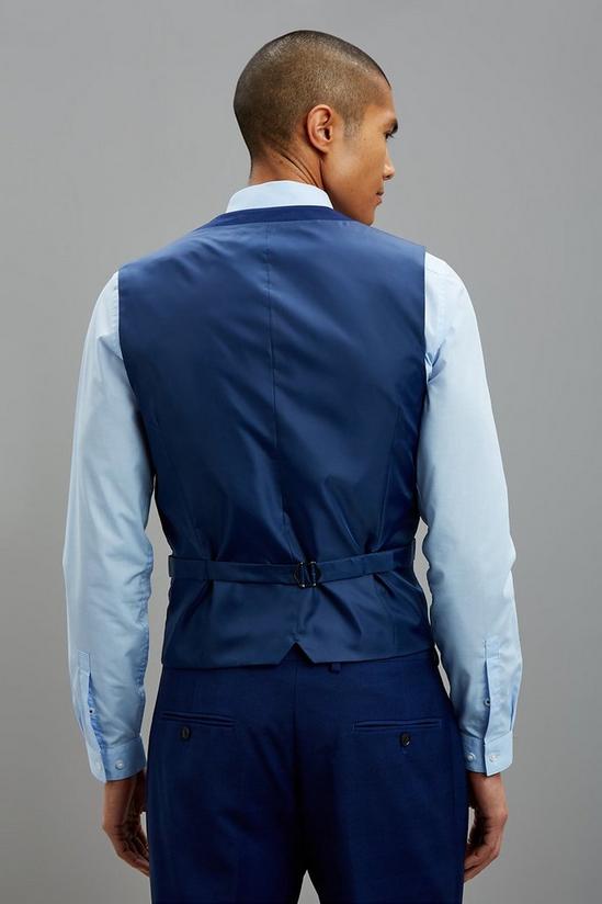Burton Tailored Fit Blue Self Check Waistcoat 3
